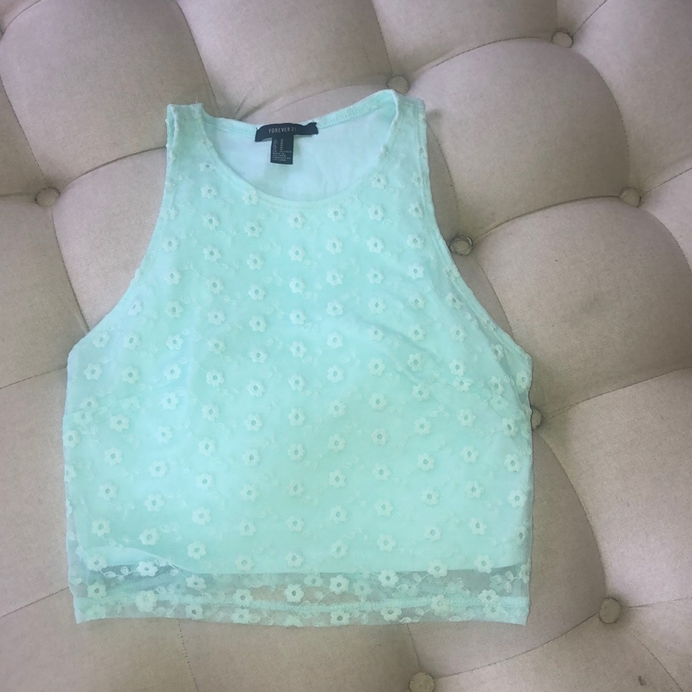 Crop , aqua mesh lined top